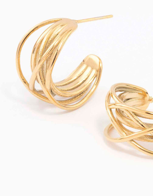 Waterproof Gold Plated Stainless Steel Organic Wire Hoop Earrings