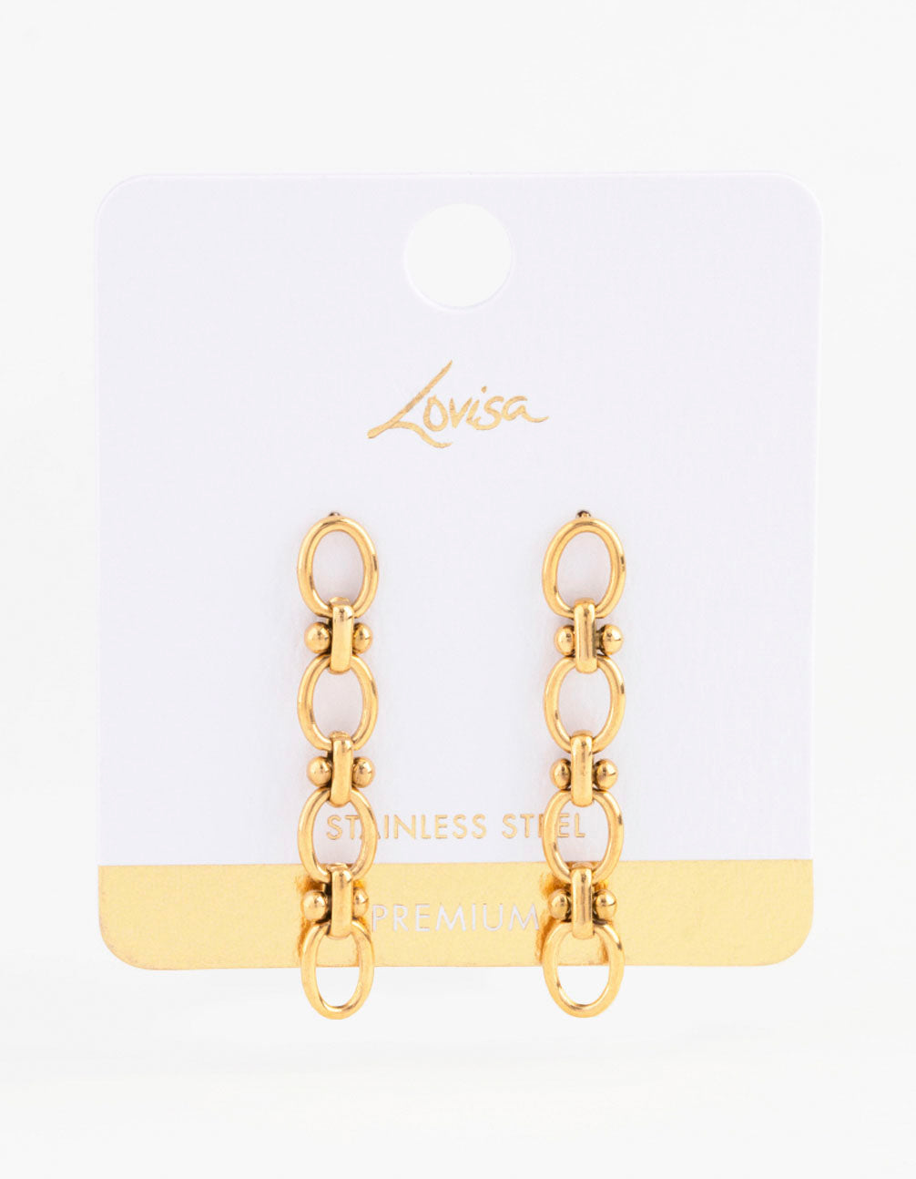 Waterproof Gold Plated Stainless Steel Oval Ball Chain Drop Earrings