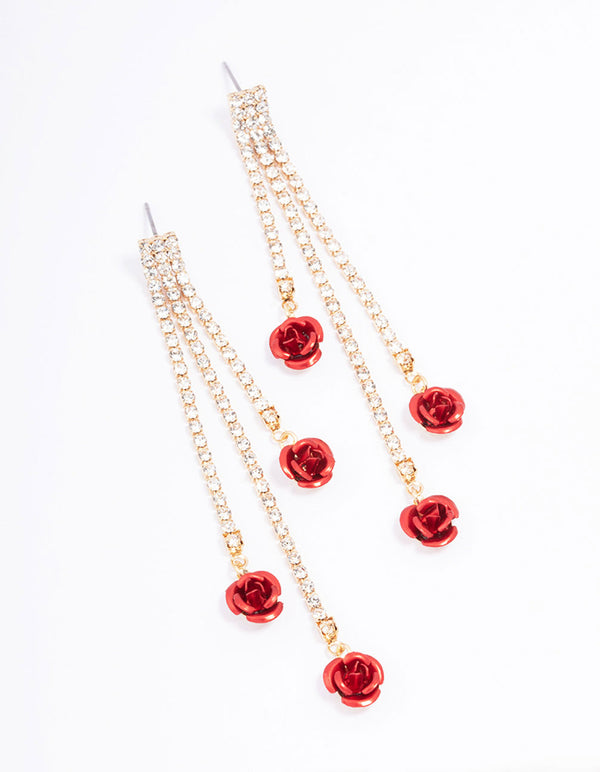 Red Cup Chain Flower Drop Earrings