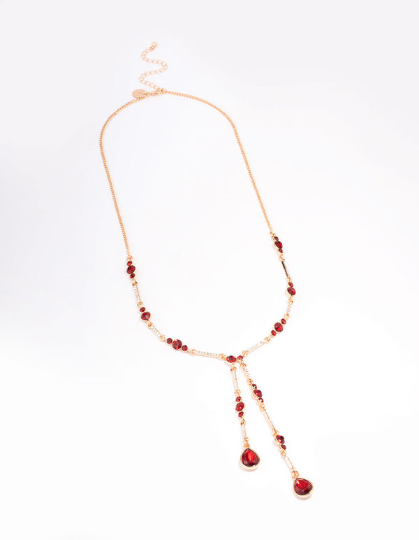 Red Multi Diamante Y-Shape Necklace