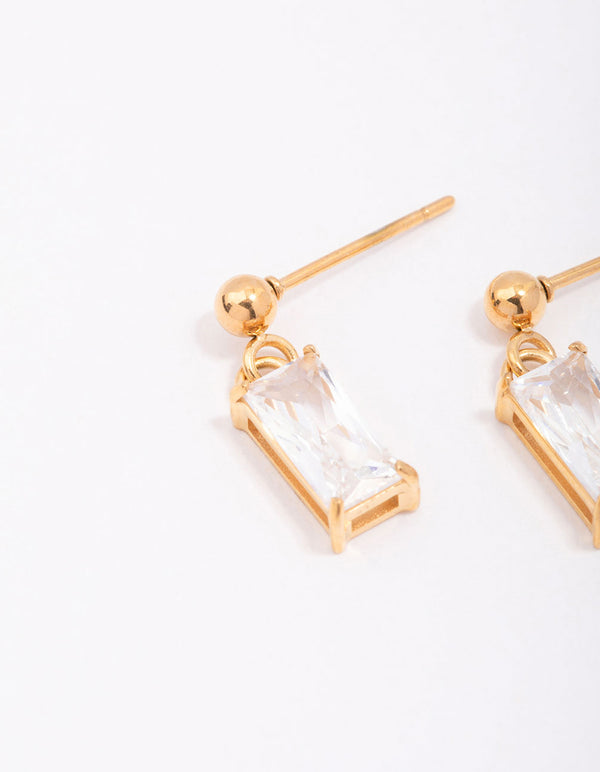 Gold Plated Surgical Steel Baguette Drop Earrings