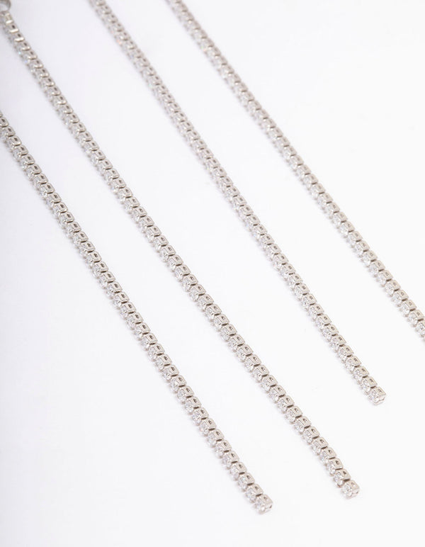 Silver Cubic Zirconia Skinny Layered Drop Earrings