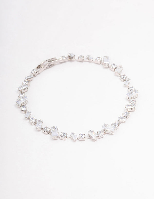 Silver Cubic Zirconia Rectangle & Square Stone Bracelet