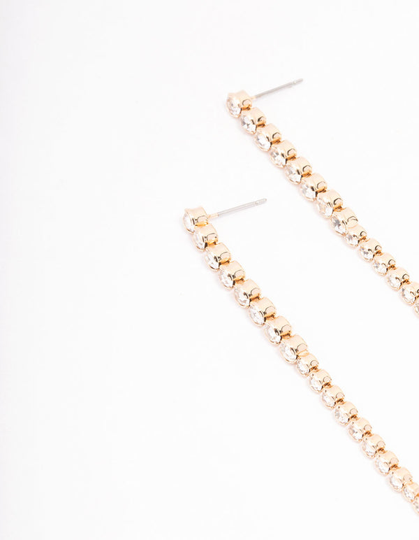 Gold Round Diamante Cup Chain Drop Earrings
