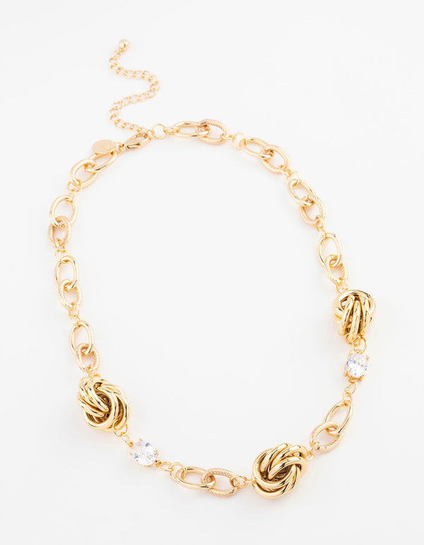 Gold Plated Cubic Zirconia Knotted Pendant Necklace