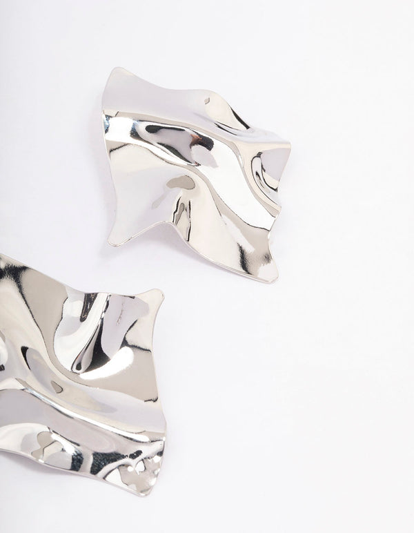 Silver Textured Disc Statement Stud Earrings