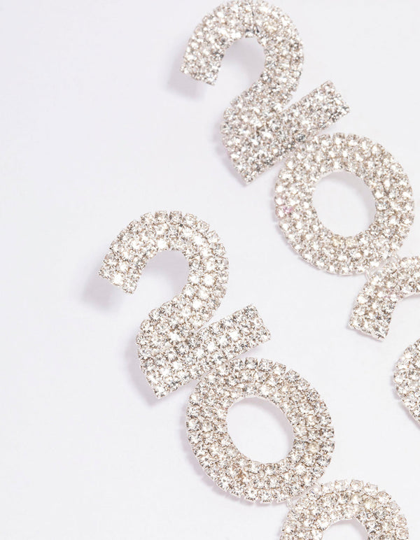 Silver 2024 New Year Diamante Drop Earrings