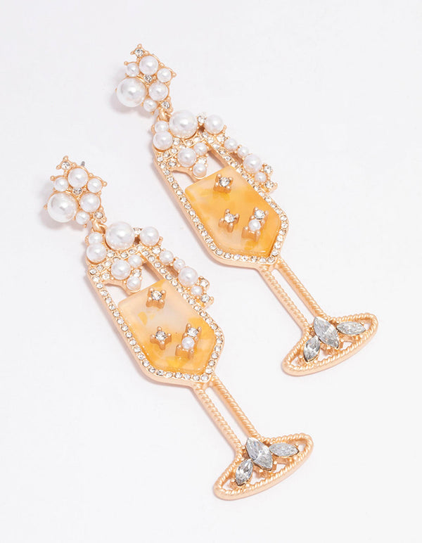 Gold Champagne Pearl Drop Earrings