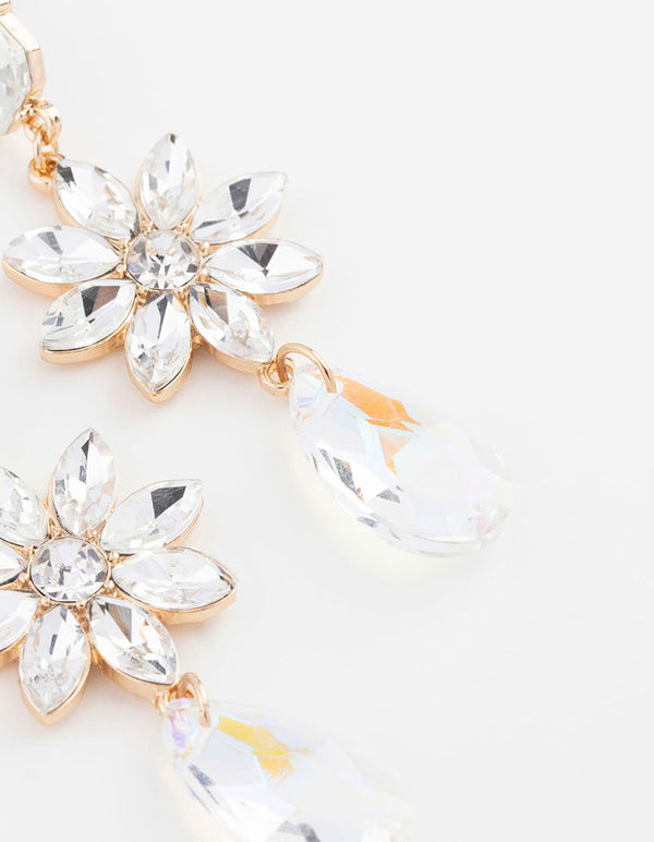 Gold Flower Pear Drop Earrings