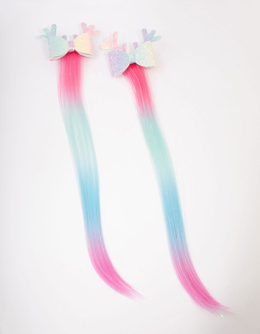 Kids Faux Hair Rainbow Reindeer Hair Clips