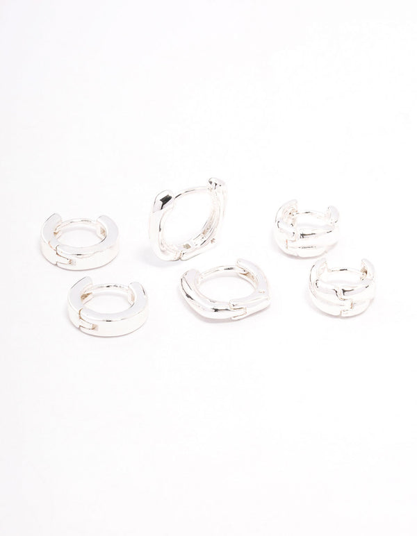 Silver Plated Brass Chunky Rope Huggie Earring 3-Pack