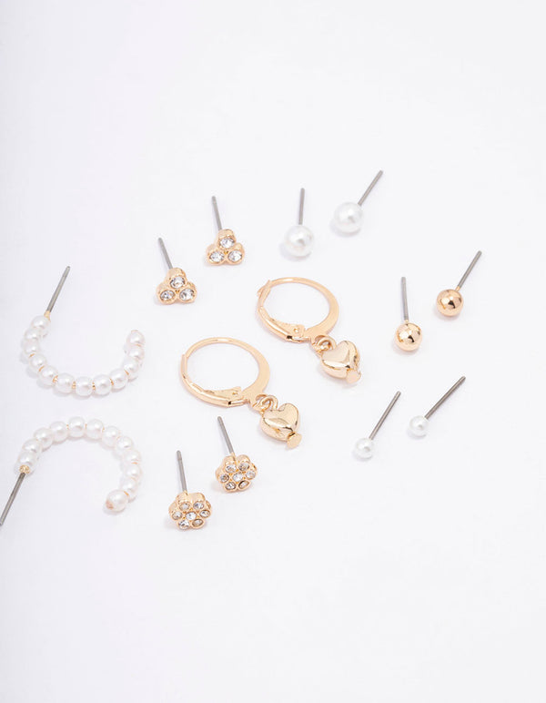 Gold Flower & Heart Earring 12-Pack