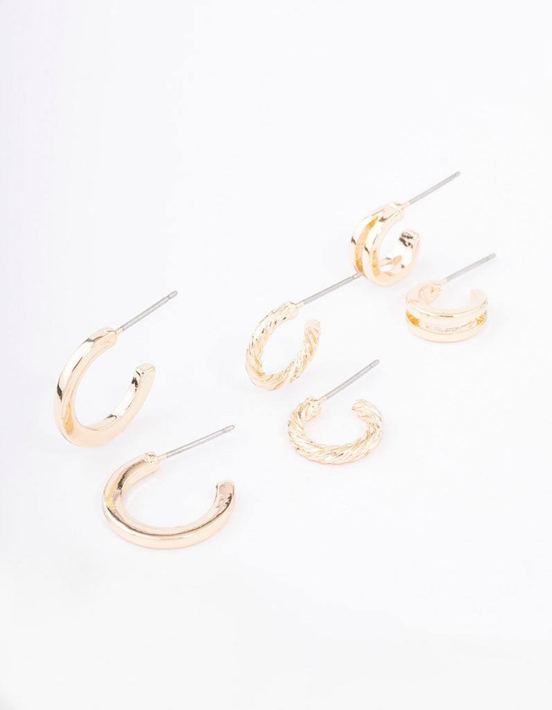 GOLD CZ  PAVE TWIST EARRING 3 PACK