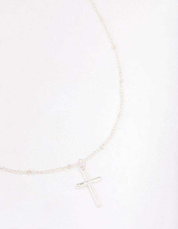 Silver Classic Cross Ball Chain Necklace