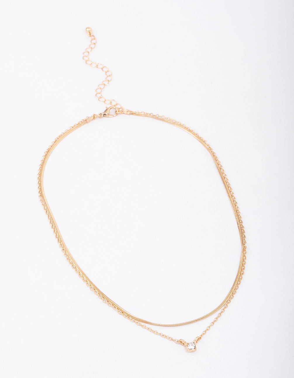 Gold Double Diamante & Snake Chain Layered Necklace