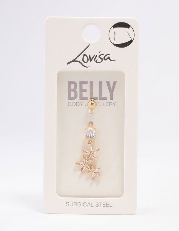 Gold Plated Surgical Steel Graduating Flower Drop Belly Ring