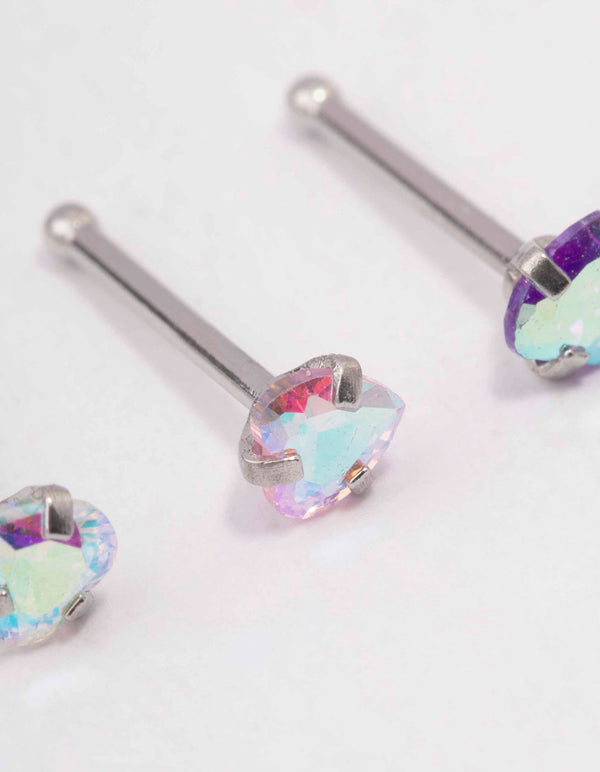 Surgical Steel Cubic Zirconia Heart Nose Piercing 3-Pack