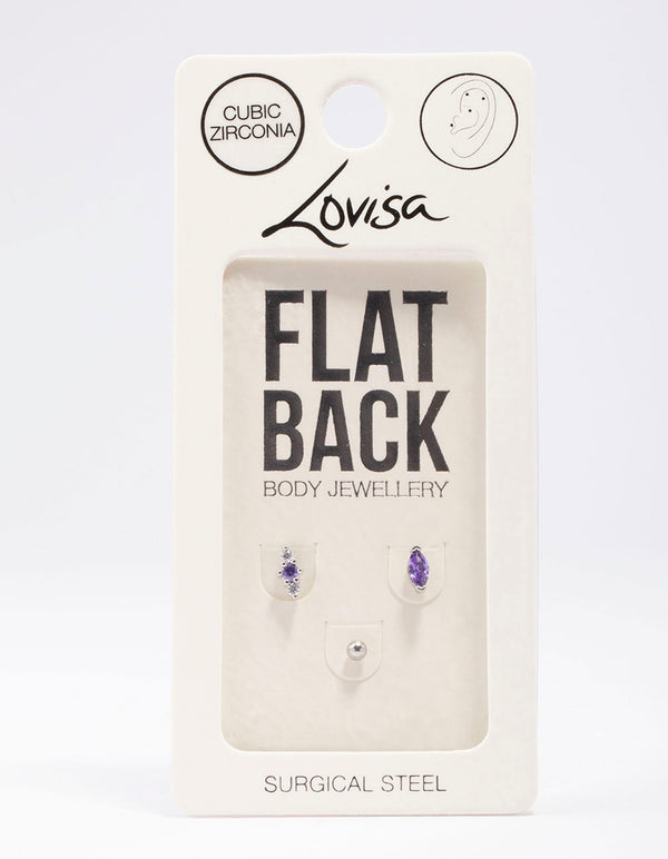Surgical Steel Lilac Marquise Ball Flat Back 3-Pack