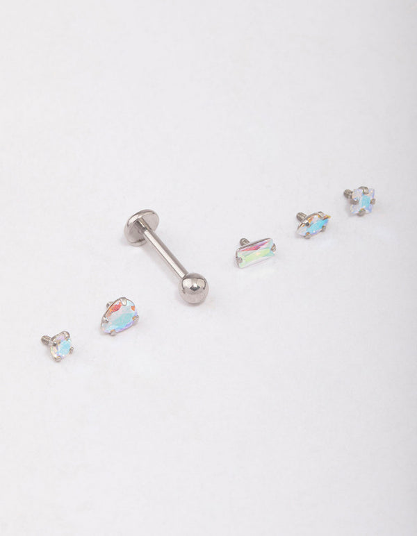 Surgical Steel Iridescent Cubic Zirconia Flat Back Pack