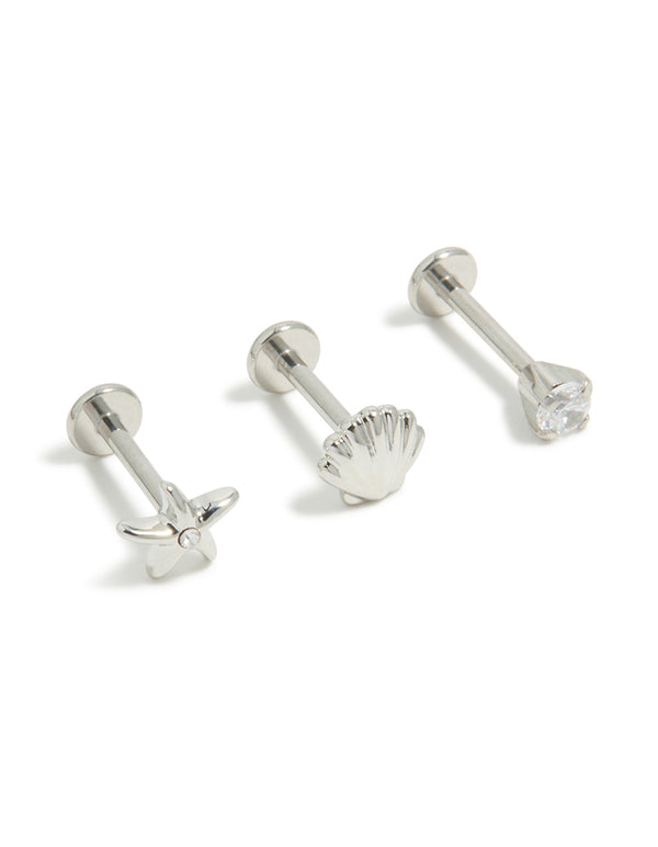 Surgical Steel Sea Shell Flat Back 3-Pack