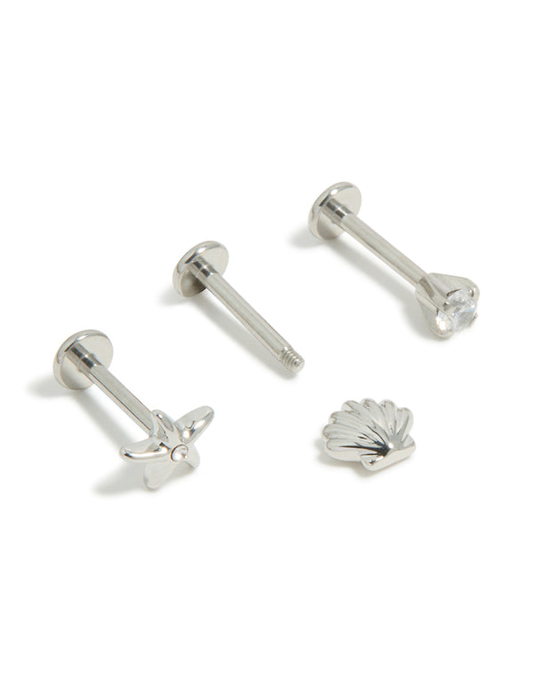 Surgical Steel Sea Shell Flat Back 3-Pack