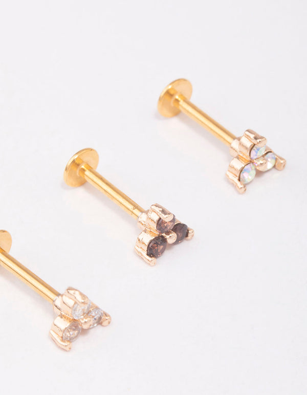 Gold Plated Surgical Steel Triangular Flat Back 3-Pack