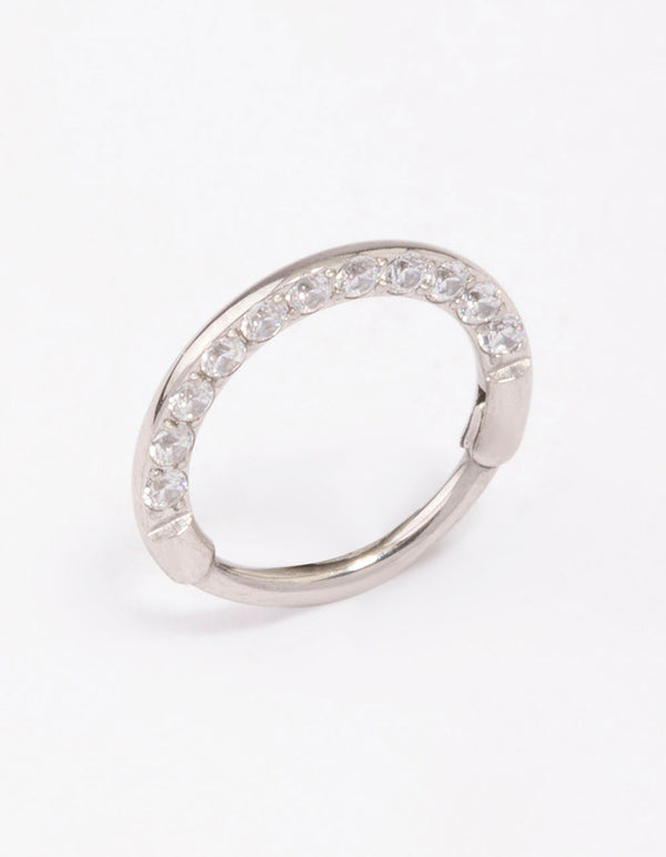 Surgical Steel Cubic Zirconia Clicker Earring 7mm
