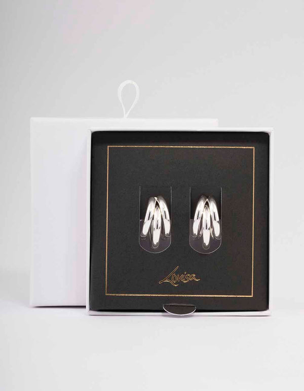 Silver Triple Illusion Hoop Earrings