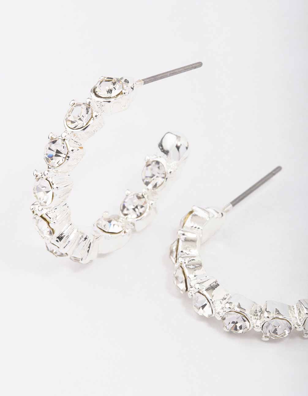 Silver Statement Diamante Hoop Earrings