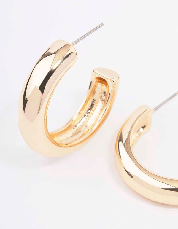 Gold Plain C-Shape Hoop Earrings
