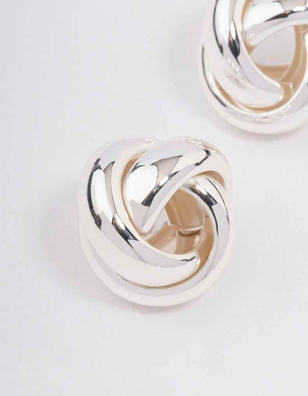 Silver Hollow Knotted Stud Earrings