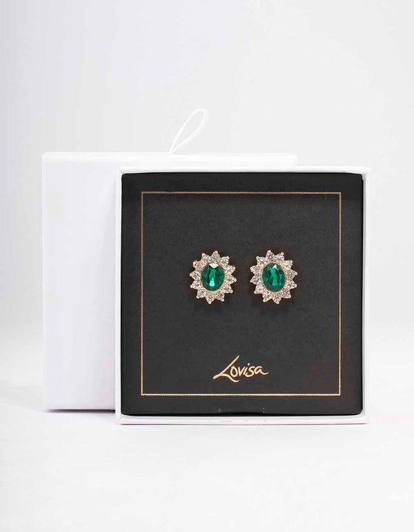 Gold Oval Diamante Stud Earrings