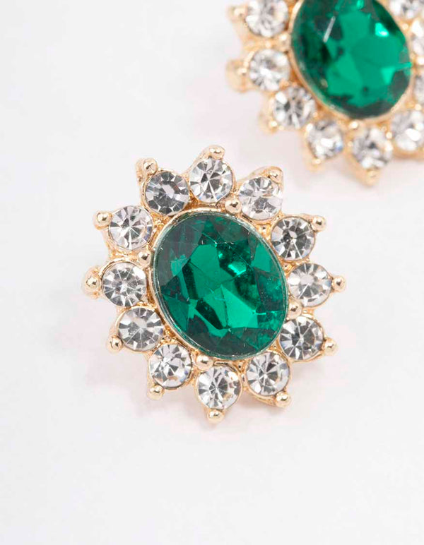Gold Oval Diamante Stud Earrings