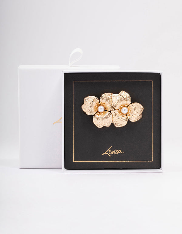 Gold Foiled Petal Pearl Stud Earrings