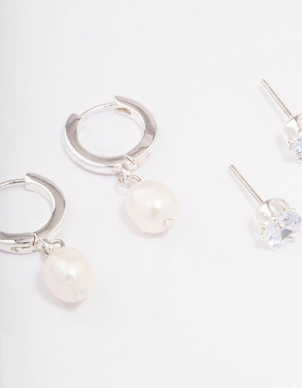 Silver Diamante & Pearl Earring Pack