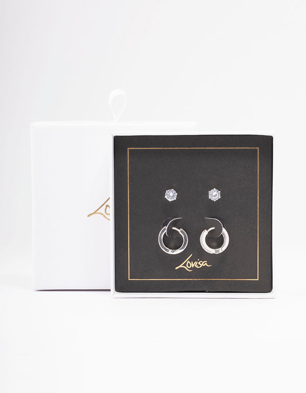 Silver Encased Diamante Earring Pack
