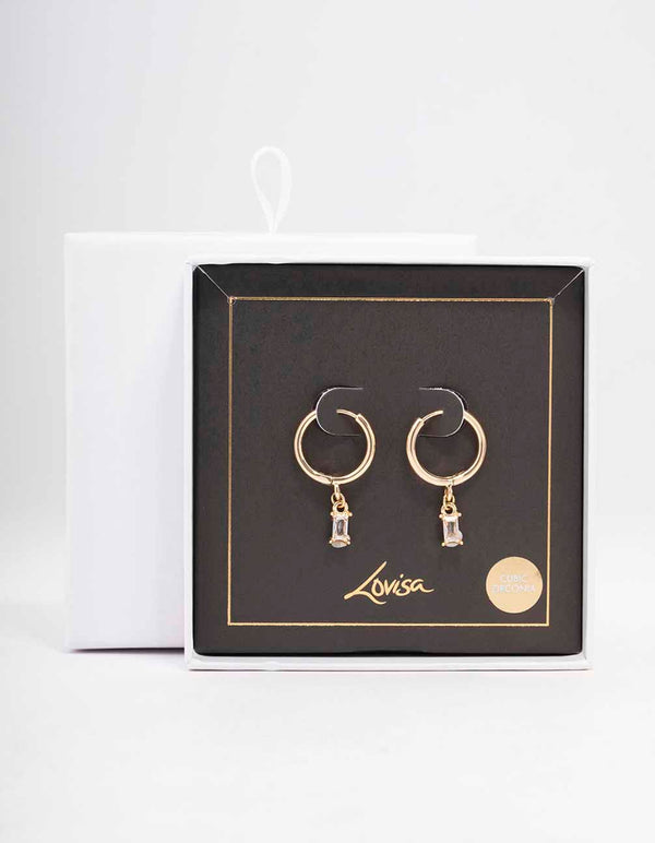 Gold Baguette Drop Huggie Earrings