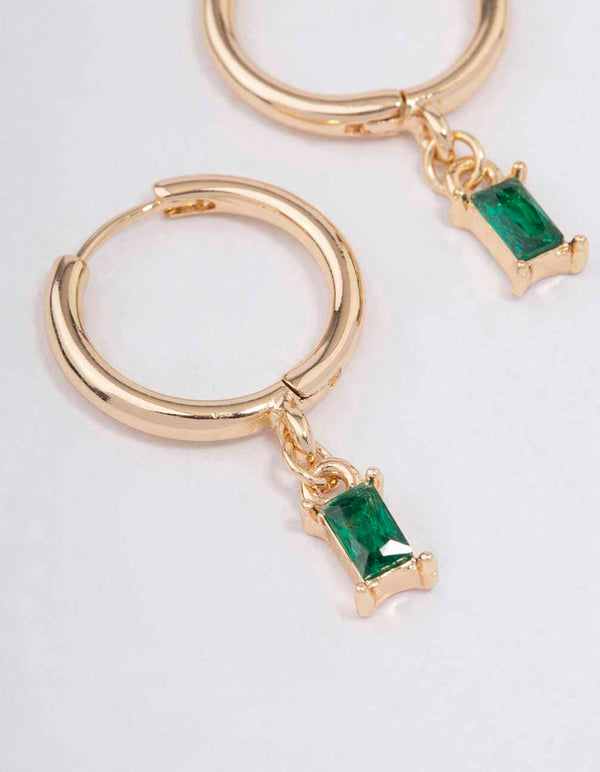 Gold Baguette Drop Huggie Earrings