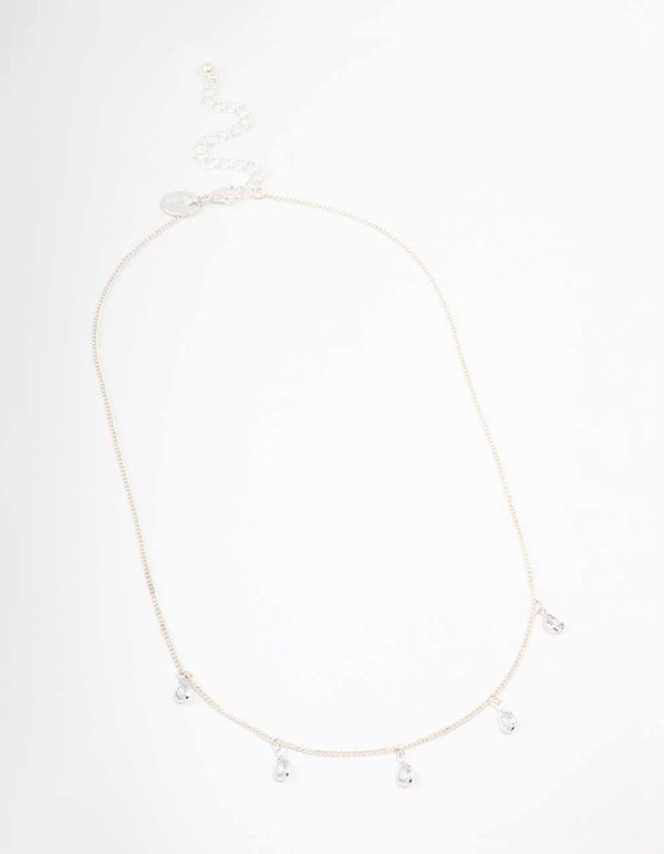 Silver Pearl Floating Diamante Droplet Necklace