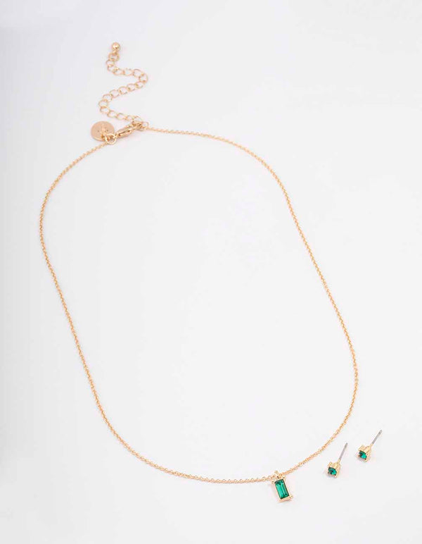 Gold Baguette Drop Jewellery Set