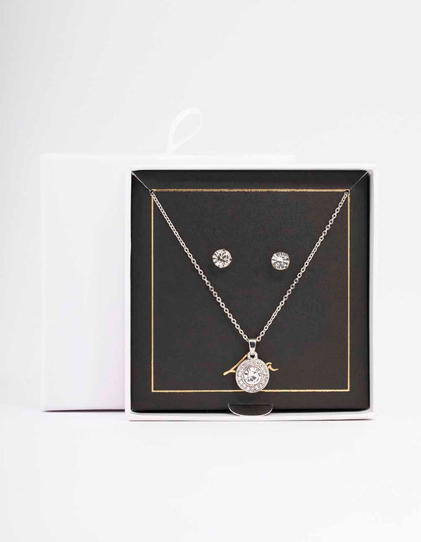 Silver Diamante Halo Jewellery Set
