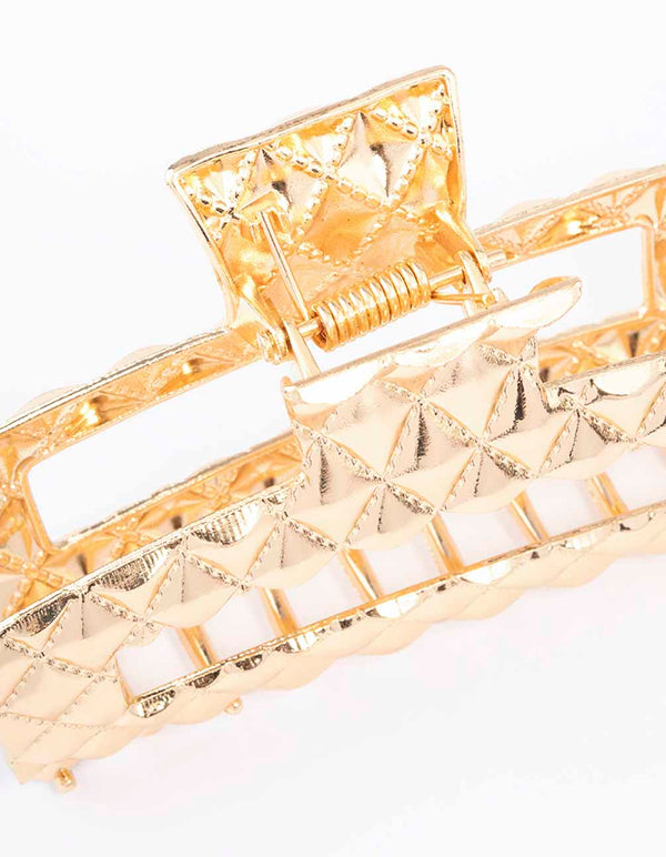 Gold Rectangle Quilted Hair Claw Clip
