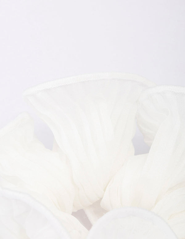 White Fabric Pleated Hair Scrunchie