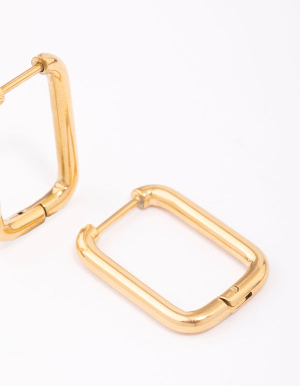 Waterproof Gold Plated Stainless Steel Small Rectangular Hoop Earrings