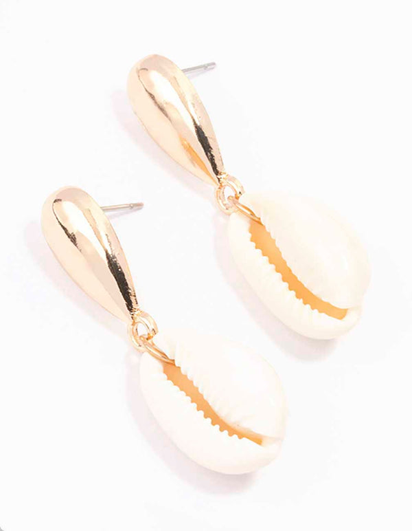 Gold Genuine Shell Textured Drop Earrings