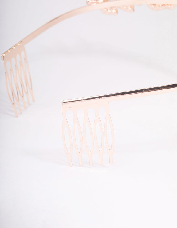 Rose Gold Diamante Leafy Tiara