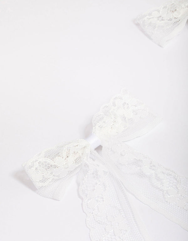 White Fabric Medium Lace Hair Bow Pack