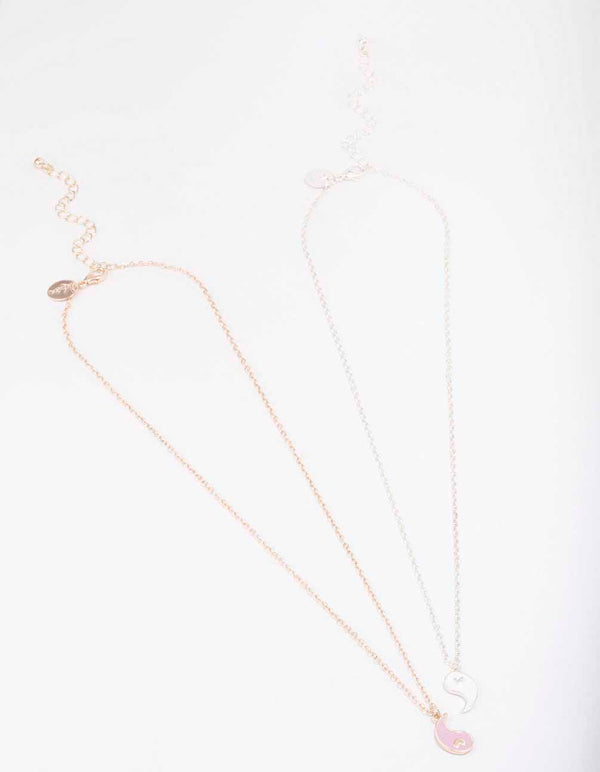 Mixed Metal Heart Yin & Yang Necklace Pack