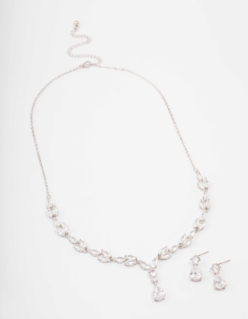 Silver Marquise Pear Necklace & Drop Earring Set