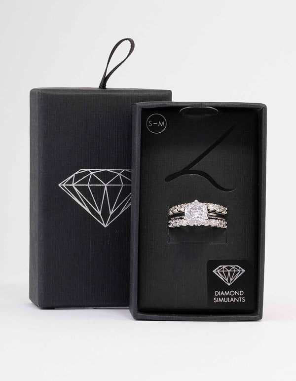 Silver Pave Solitaire Ring 3-Pack